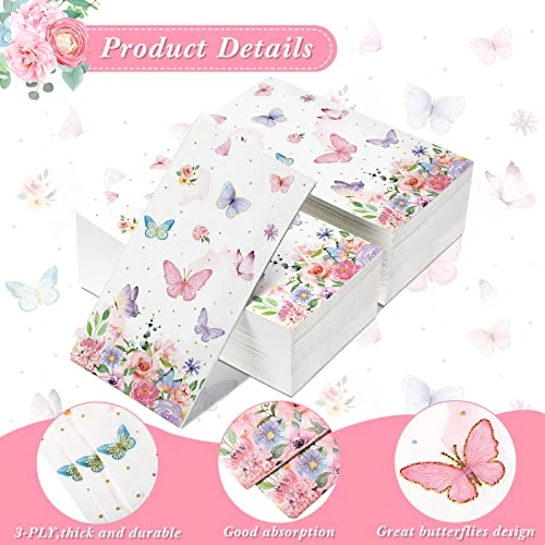 100 Pieces Butterfly Napkins Pink Butterfly Party Paper Guest Towels Disposable Colorful Garden Spring Summer Flower And Butterflies Hand Towels For Wedding Birthday Holiday Decorative Party Supplies - Image 3