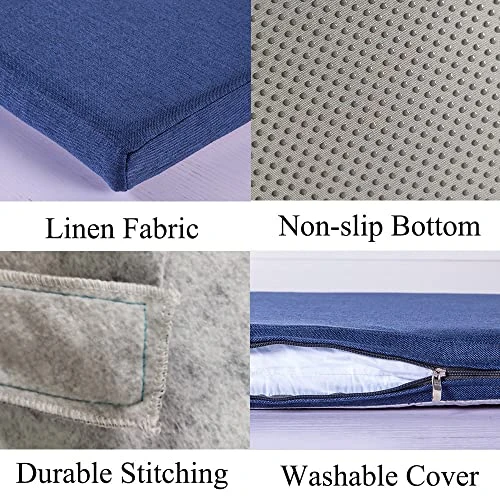 Memory Foam Chair Pads Non-Slip Rubber Back Indoor Swing /Settee Cushion 36'X18'X2'(91X45.5X5CM), Blue - Image 3