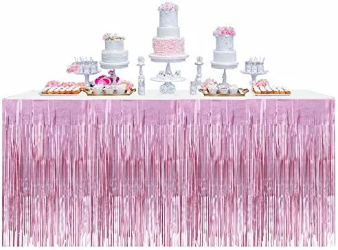 2 Packs Metallic Foil Fringe Table Skirt Pink Tinsel Table Skirt Garland For Rectangle Tables Hotel Banquet Parade Floats Mardi Gras Holiday Birthday Wedding New Year Party Decoration (108 X 29 Inch) - Image 5