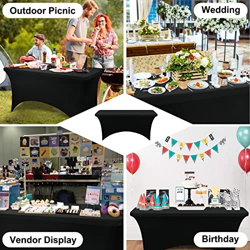 6ft Stretch Table Cloth Spandex Table Cover Tight Fitted For 6ft Rectangular Tables Black Washable Tablecloths For Party, Wedding, Banquet, Outdoor (Black, 6 Ft) - Image 4