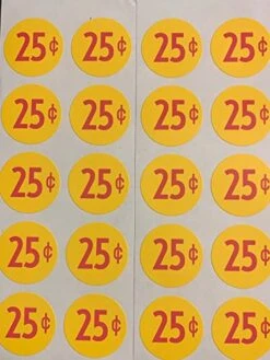 Price Stickers For Vending Candy Machine Labels 1" Diameter (20 Pack)