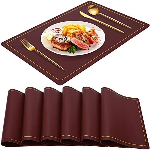 Wine Red Placemats For Dining Table Set Of 6, Waterproof Wipeable PU Leather Place Mats Indoor, Washable Kitchen Table Mats For Easter Thanksgiving Christmas New Year Party Home Decor - Image 7