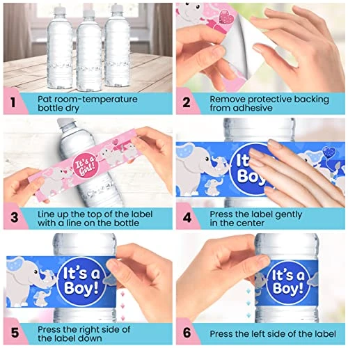 Uper Cute, Waterproof, Boy Or Girl? Water Bottle Label 24 PK. Fun, Elephant Party Favor Design. Durable, Pink And Blue Favors For Baby Shower, Sprinkles Or Gender Reveal. Guests Love Our Drink Labels - Image 6