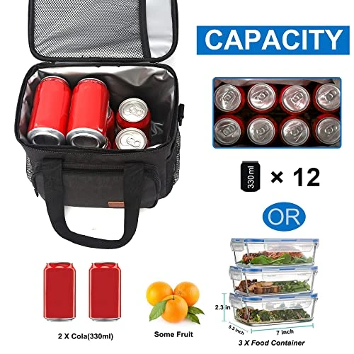 Lunch Bags For Women/Men, Insulated Lunch Bag For Work Office Picnic - Lunch Cooler Bag Leakproof Lunch Box With Adjustable Shoulder Strap - Black - Image 2