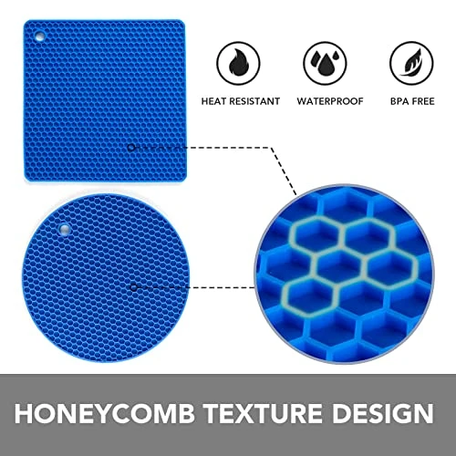 Trivets For Hot Dishes - Hot Pads For Kitchen, Silicone Pot Holders For Hot Pots And Pans, Silicone Mats For Kitchen Countertops, Table, Flexible Easy To Wash And Dry, True Blue