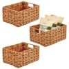Woven Farmhouse Kitchen Pantry Food Storage Organizer Basket Bin Box - Container Organization For Cabinets, Cupboards, Shelves, Countertops, Store Potatoes, Onions, Fruit, 3 Pack, Camel Brown