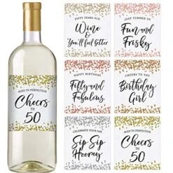 Printed Party 50th Birthday Wine Bottle Labels, Confetti, Set Of 6