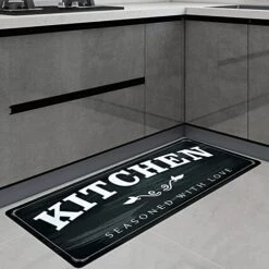 USTIDE Kitchen Runner Rugs Non Skid 20"x48",Durable Rubber Kitchen Mats Stain Resistant Thick Floor Mat Black White Kitchen Runner For Bathroom Washroom