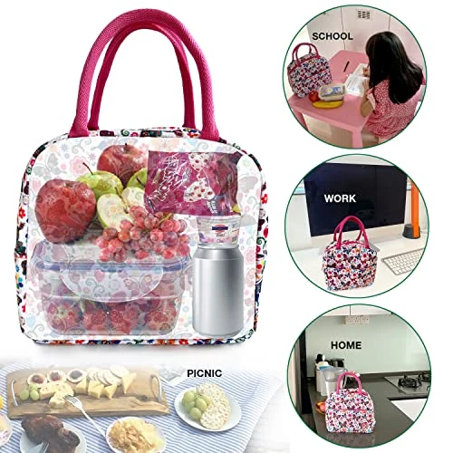 Waterproof Insulated Reusable Lunch Bag Food Drinks Container With Front Padded Pocket Double Zippers For Kids Men Women Work School Picnic Butterflies - Image 5