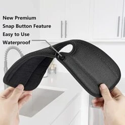 2PCS Splash Water Catcher Mat, Microfiber Faucet Splash Catcher, Absorbent And Reversible With Snap Fastener For Kitchen Bathroom RV (Black) 15'' X 5''