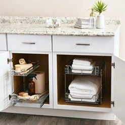 Glidez Slide Out Cabinet Organizer, 14.5” Wide, Durable Chrome-Plated Steel Frame, Dual Baskets And Smooth Glides, Heavy-Duty And Space-Optimizing, Simple Assembly And Installation, Chrome