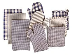 9 Piece Kitchen Linen Sets - Cotton Kitchen Towels, Oven Mitts And Pot Holders Sets, Navy Blue