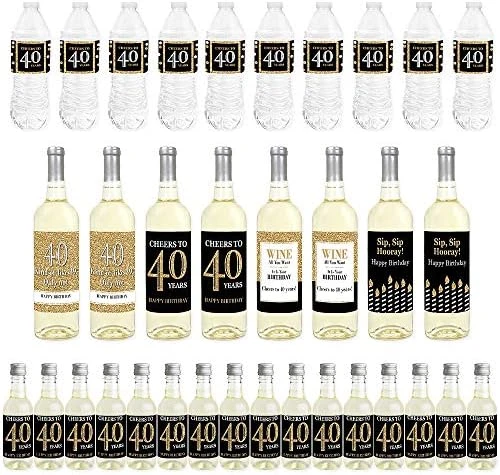 Big Dot Of Happiness Adult 60th Birthday - Gold - Mini Wine Bottle Labels, Wine Bottle Labels And Water Bottle Labels - Birthday Party Decorations - Beverage Bar Kit - 34 Pieces - Image 6