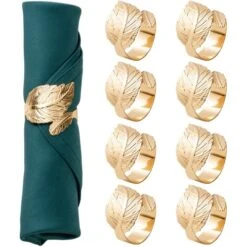 Old Leaf Napkin Rings Set Of 8, Metal Material