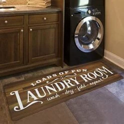 Farmhouse Laundry Room Rug Non Slip Vintage Wood Carpet For Laundry Room, Waterproof Kitchen Floor Mat Bathroom Entryway Area Rugs Decor Accessories (20''X48'' Wooden Plank)
