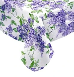 Lac Fields Heavy 4 Gauge Vinyl Flannel Backed Tablecloth, Purple Lilacs Floral Indoor/Outdoor Wipe Clean Picnic, Kitchen, Dining Room Tablecloth - 52” X 70” Oblong/Rectangle