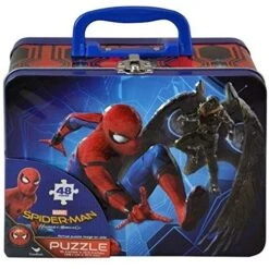 Hasbro Spiderman Homecoming 48pc Puzzle Inside Lunch Tin Box, 7.5" X 6" X 3", Red, Blue & Multi