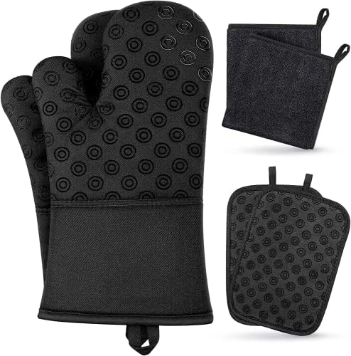 Ven Mitts And Pot Holders Set: 500β Heat Resistant Oven Gloves With Ovenmitts Hotpads And Kitchen Towels - Extra Long Kitchen Mittens And Potholders With Non-Slip Silicone Surface Safe For Cooking - Image 8