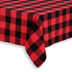 Red And Black Buffalo Check Woven Fabric Tablecloth, 52 X 70 Rectangular
