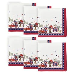 4th Of July Cloth Napkins 18 X 18 Inch, Patriotic Independence Day Memorial Day Red Truck Cat Party Dinner Decoration Washable Napkins Set Of 6