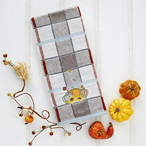 Arvest Pumpkins Hand Towel, Plaid - Image 3
