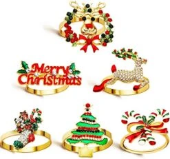 Christmas Napkin Rings Holders For Christmas Dinners Parties, Wedding Adornment, Table Decoration Accessories Dding Adornment, Table Decoration Accessories (Merry Christmas Set, 6)