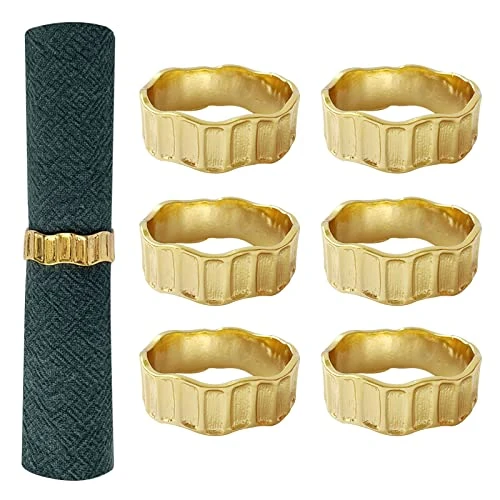 Gold Napkin Rings Set Of 6, Irregular Round Napkin Holder For Wedding,Party, Thanksgiving, Christmas, Birthday, Daily Table Decoration