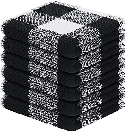100% Cotton Waffle Weave Check Plaid Kitchen Towels, 13 X 28 Inches, Super Soft And Absorbent Dish Towels For Drying Dishes, 4-Pack, White & Black - Image 15