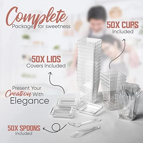 50 Packs 5oz Clear Dessert Cups With Lids And Spoon, Clear Parfait Plastic Mini Appetizer Cups, Small Dessert Cup For Party Event And Catering. - Image 2