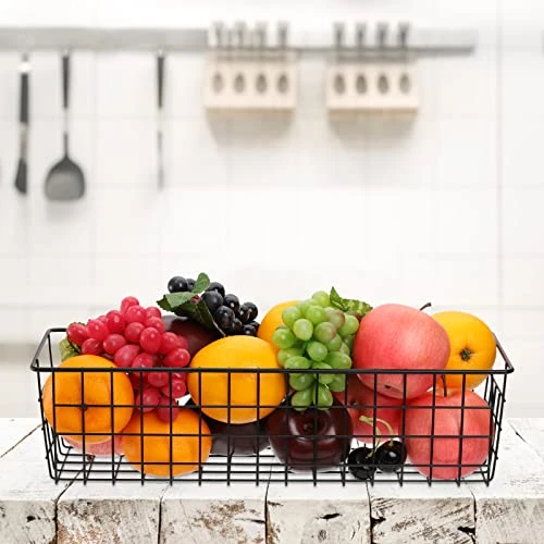 3 Pack Metal Wire Storage Organizer Basket, 16.2" X 6.3" X 4.4" Bin Basket With Handles, Versatile Organizer For Kitchen, Pantry, Closet, Laundry Room, Cabinets, Bathroom - Black - Image 7