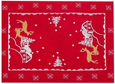 Embroidered Reindeer Table Place-mats For Christmas Holidays (Red, 12 × 18 Inches Set Of 6) - Image 6