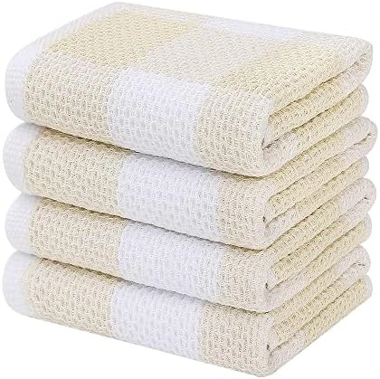 100% Cotton Waffle Weave Check Plaid Kitchen Towels, 13 X 28 Inches, Super Soft And Absorbent Dish Towels For Drying Dishes, 4-Pack, White & Black - Image 12