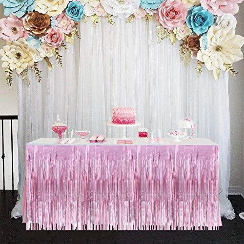 2 Packs Metallic Foil Fringe Table Skirt Pink Tinsel Table Skirt Garland For Rectangle Tables Hotel Banquet Parade Floats Mardi Gras Holiday Birthday Wedding New Year Party Decoration (108 X 29 Inch) - Image 3