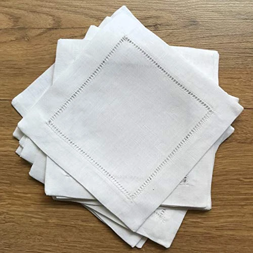 White Linen Cocktail Napkin 6"x6" Set Of 50 Linen Cloth Napkin Coasters-Ladder Hemstitch 100% Linen Beverage Party Napkin Coaster Super Value Bulk 50 Pack - Image 7