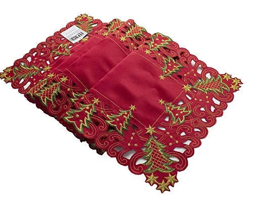 Pandora Collection Holiday Christmas Tree Tablecloth - 2 Colors (Red, 16"x68" Table Runner) - Image 2