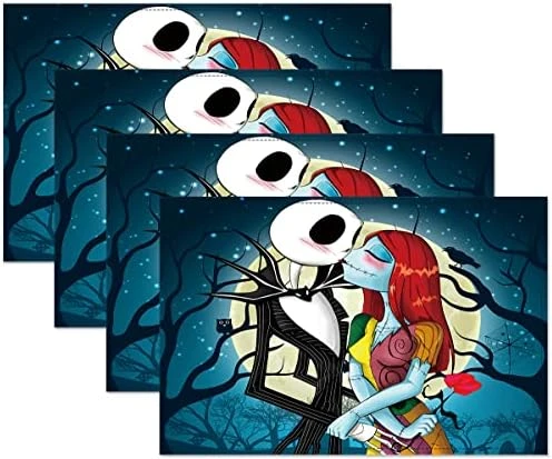 4Pcs Christmas Placemats, Skellington Jack And Sally Placemats, Heat Resistant Washable Table Place Mats For Kitchen Dining Table, Nightmare Before Christmas Decorations And Supplies Dinner Table Mats - Image 9