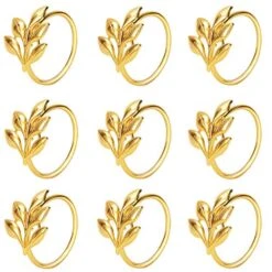 Set Of 20 Leaf Napkin Rings Metal Gold Napkin Holder Table Napkin Rings For Dinning Table Parties Everyday (Ye Zi-Gold 20)
