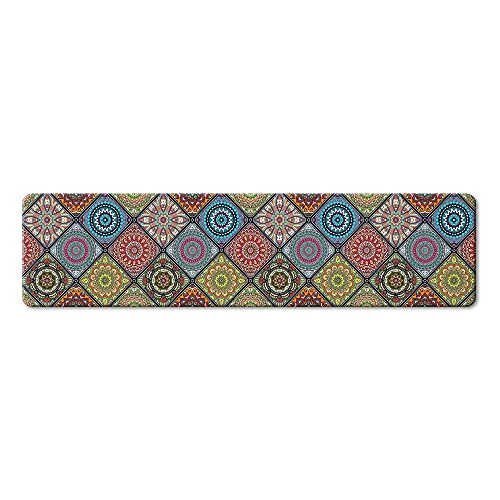 QiyI Floor Comfort Mat 1 Piece Kitchen Rug PVC Leather Waterproof Oil Proof Runner Rug Non Skid Laundry Standing Mat Anti Fatigue Foam Cushioned Doormat 17" W X 71" L - Ethnic Traditional Pattern