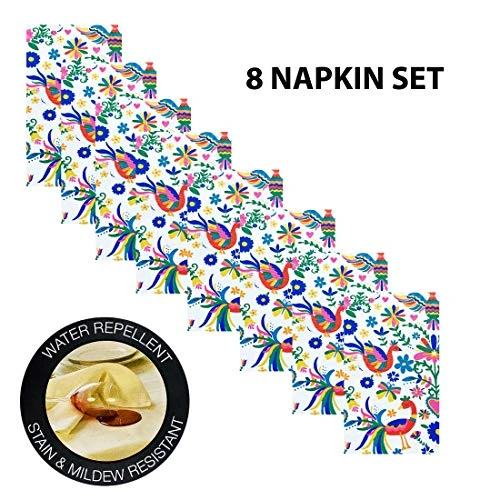 Otomi Birds Stain Resistant Print Fabric Napkins - Mexican Folk Art, Water And Stain Resistant, No-Iron Fabric Napkins, Set Of 8 Napkins - Image 2