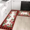Pauwer Christmas Kitchen Rugs Set Of 2, Red Buffalo Plaid Poinsettia Flower Kitchen Floor Mat, Non Slip Anti Fatigue Kitchen Mats For Floor, Cushioned Kitchen Rug Set Christmas Decorations For Home