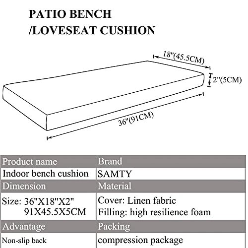 Memory Foam Chair Pads Non-Slip Rubber Back Indoor Swing /Settee Cushion 36'X18'X2'(91X45.5X5CM), Blue - Image 2