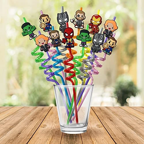 32Pcs Superhero Straws For Avenger Party Favor - 32Pcs Reusable Drinking Straws With 8 Designs+36 Stickers+2 Brushes. Perfect For Superhero Party Supplies, Great For Avenger Themed Party - Image 3
