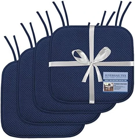 Premium Chair Cushions Memory Foam Chair Pads 4 Pack - 16x16 Inch Thick Soft Seat Cushion Pads Non Slip With SBR Backing And Straps - Durable Mats Pads For Lounge, Kitchen, Navy - Image 7