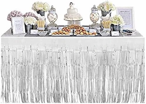 2 Packs Metallic Foil Fringe Table Skirt Pink Tinsel Table Skirt Garland For Rectangle Tables Hotel Banquet Parade Floats Mardi Gras Holiday Birthday Wedding New Year Party Decoration (108 X 29 Inch) - Image 7