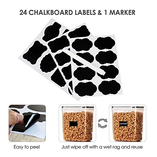 Airtight Food Storage Containers 6 Pieces - Plastic BPA Free Kitchen Pantry Storage Containers For Sugar,Flour And Baking Supplies - Dishwasher Safe - Include 24 Labels, Black - Image 5