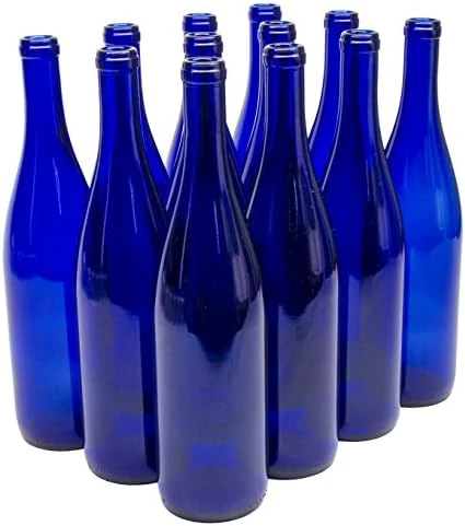 North Mountain Supply B07PR1TZLT 750ml Glass California Hock Wine Bottle Flat-Bottomed Cork Finish - Case Of 12 (750ml Cobalt Blue)