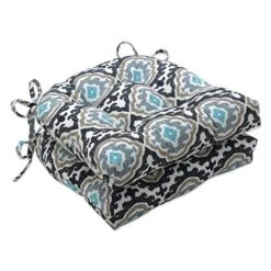 Outdoor/Indoor Agrami Medallion Large Chair Pads, 17" X 17.5", Black 2 Count