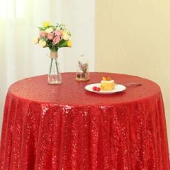 Red Sequin Tablecloth Round - 72" Wedding Party Sequin Tablecloth Shimmer Table Cover