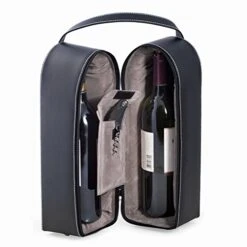 Wine Holders - Black Leather Wine Holder For Two Bottles & BAR Tool - Wine Caddy