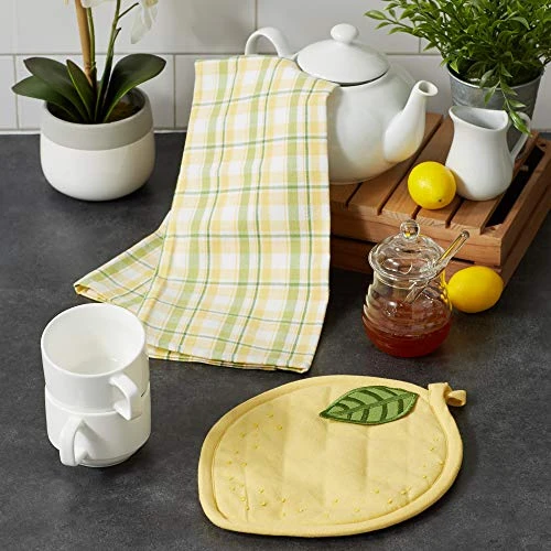 Gift Set Collection Kitchen Set, Potholder & Dishtowel Set, Lemon Plaid, 2 Piece - Image 3